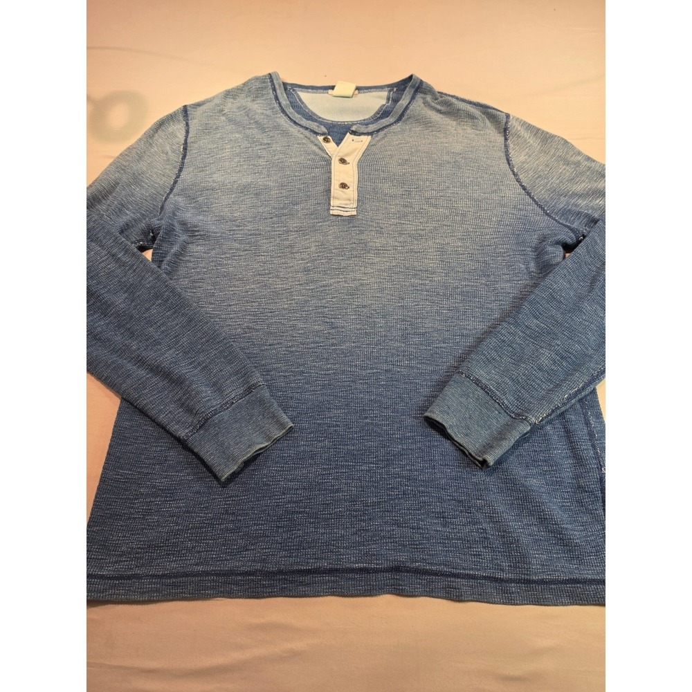 Lucky Brand True Indigo Mens Large Blue Thermal Henley Long Sleeve Shirt 1176